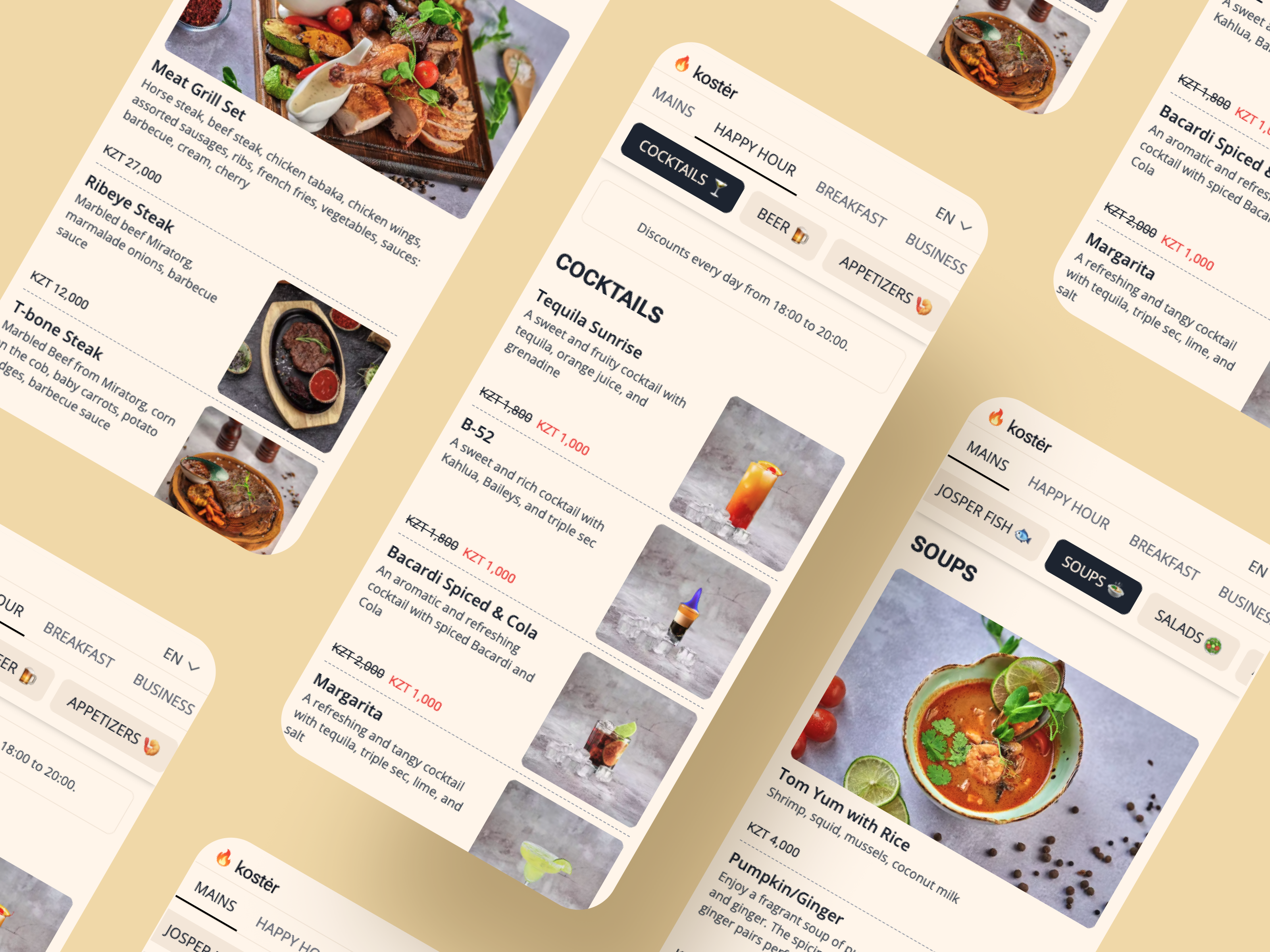 Screenshot of the online menu for the restaurant Koster